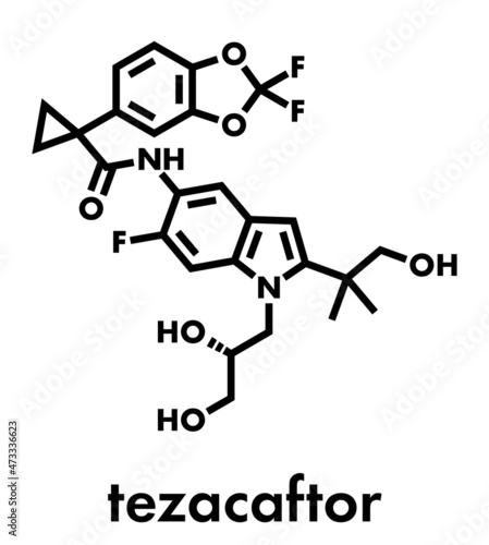 Tezacaftor cystic fibrosis drug molecule. Skeletal formula.