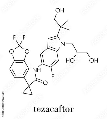 Tezacaftor cystic fibrosis drug molecule. Skeletal formula.