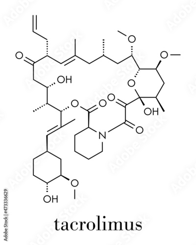 Tacrolimus (fujimycin, FK-506) immunosuppressant drug molecule. Skeletal formula. photo