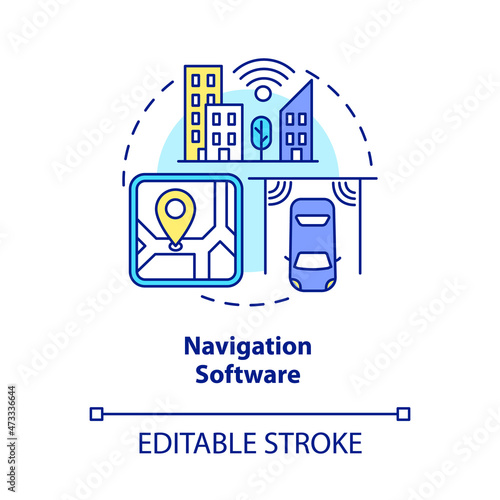 Navigation software concept icon. Public transportation. Digitalization of transport system abstract idea thin line illustration. Vector isolated outline color drawing. Editable stroke