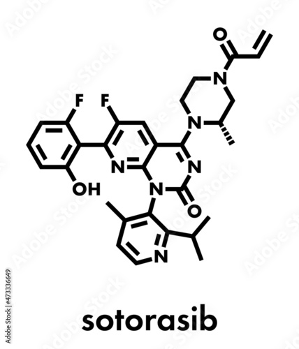 Sotorasib cancer drug molecule. Skeletal formula.