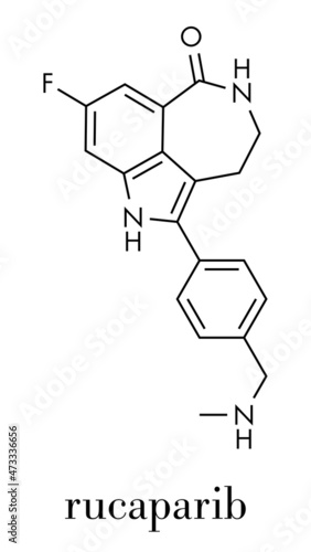 Rucaparib cancer drug molecule  PARP1 inhibitor . Skeletal formula.