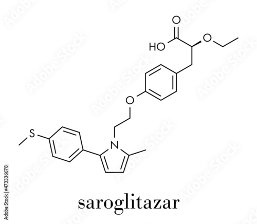 Saroglitazar diabetes drug molecule (dual PPAR agonist). Skeletal formula.