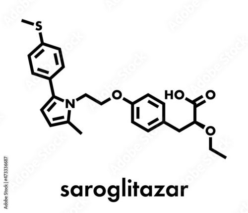 Saroglitazar diabetes drug molecule (dual PPAR agonist). Skeletal formula.