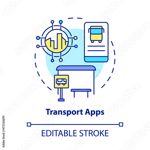 Transport apps concept icon. Digital timetable online service. Public transport control software abstract idea thin line illustration. Vector isolated outline color drawing. Editable stroke