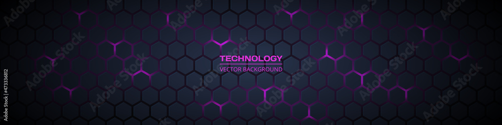 Dark gray and purple horizontal hexagonal technology abstract wide ...