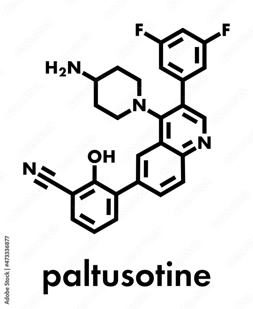Paltusotine acromegaly drug molecule. Skeletal formula. Paltusotine acromegaly drug molecule. Skeletal formula.