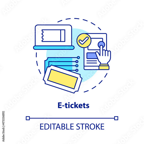 E-tickets concept icon. Ordering public transport tickets online. Passenger electronic document abstract idea thin line illustration. Vector isolated outline color drawing. Editable stroke