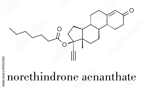 Norethisterone enanthate (norethindrone aenanthate) injectable contraceptive drug molecule. Skeletal formula.