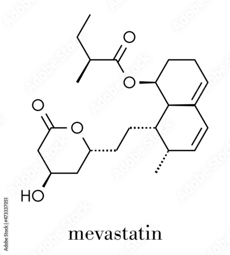 Mevastatin hypercholesterolemia drug molecule. Skeletal formula.