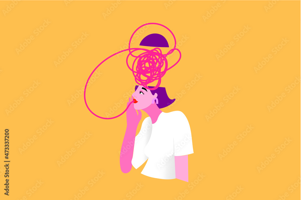 woman with open tangled string over her head woman with open tangled string over her head