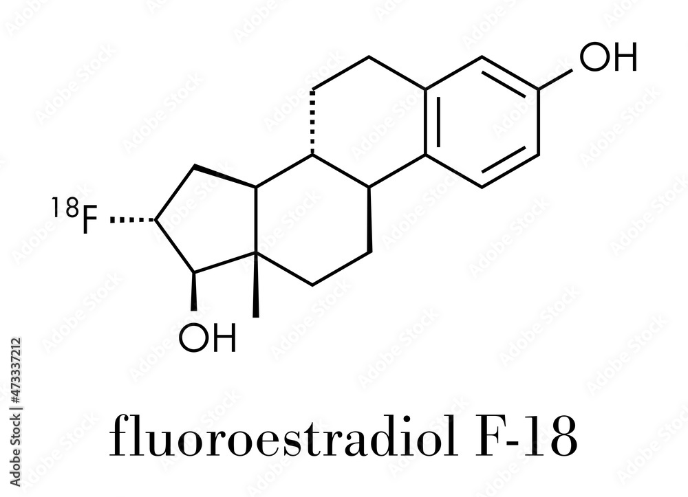 Fluoroestradiol F-18 diagnostic molecule. Skeletal formula. Fluoroestradiol F-18 diagnostic molecule. Skeletal formula.