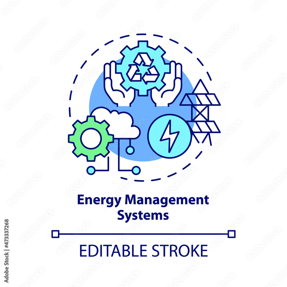 Energy management systems concept icon. Automation of energy measurement data collection. Urban services abstract idea thin line illustration. Vector isolated outline color drawing. Editable stroke Energy management systems concept icon. Automation of energy measurement data collection. Urban services abstract idea thin line illustration. Vector isolated outline color drawing. Editable stroke