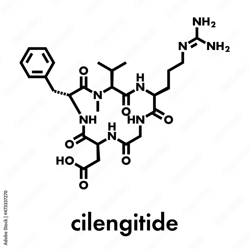 Cilengitide cancer drug molecule. Skeletal formula.