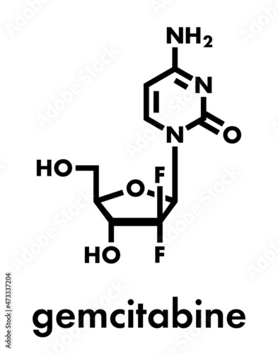Gemcitabine cancer chemotherapy drug molecule. Skeletal formula.