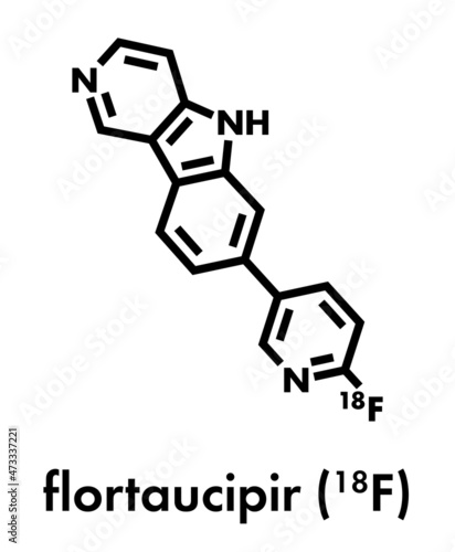 Flortaucipir (18F) diagnostic molecule. Radioactive diagnostic agent used for the imaging of tau pathology in Alzheimer's disease. Skeletal formula.