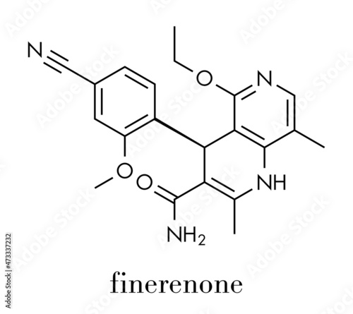Finerenone heart failure drug molecule (mineralocorticoid receptor antagonist). Skeletal formula.