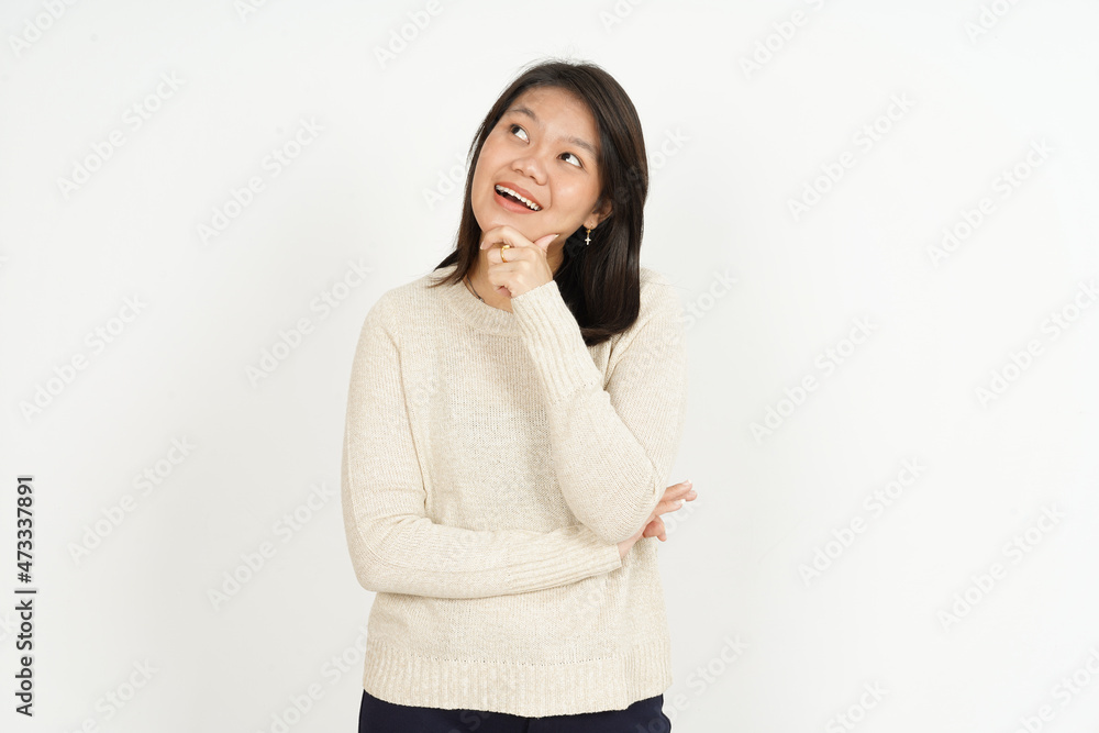 Thinking of Beautiful Asian Woman Isolated On White Background Thinking of Beautiful Asian Woman Isolated On White Background