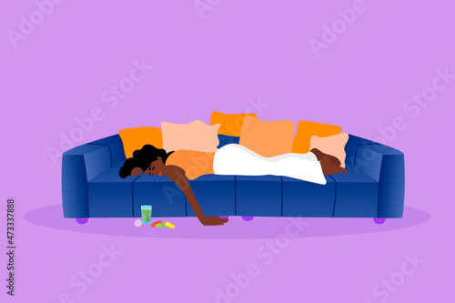 woman sleeping on the sofa after taking her medication