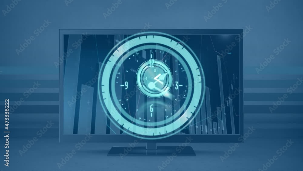 Animation of moving clock over graph on computer Animation of moving clock over graph on computer