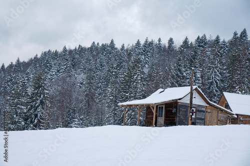 Lonely house in the forest. Winter landscape © Василь Івасюк