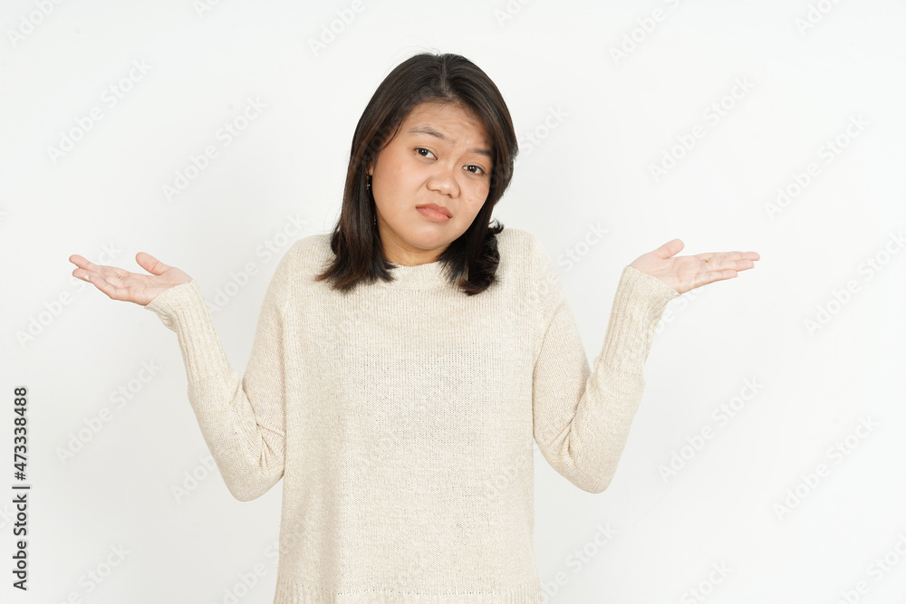 Confused of Beautiful Asian Woman Isolated On White Background Confused of Beautiful Asian Woman Isolated On White Background