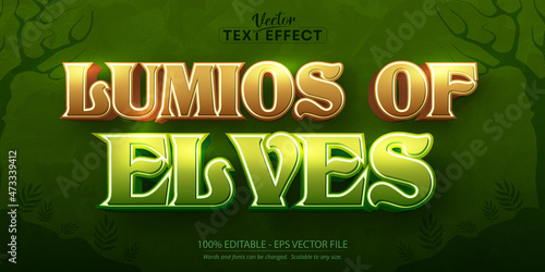 Editable text effect, dark green forest and elves text style