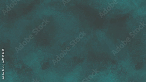 Watercolor deep grunge teal green background painting. Liquid emerald color old backdrop. Stains on paper