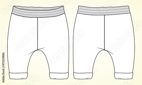Sweatpants Fashion flat sketch vector illustration template For Kids. Apparel Clothing Design Mock up Cad.