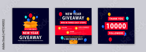 New year giveaway. Happy new year 2022 banner. Banner vector illustration for background, greeting card, and postcard.