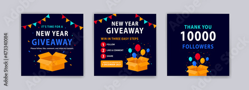 New year giveaway. Happy new year 2022 banner. Banner vector illustration for background, greeting card, and postcard.