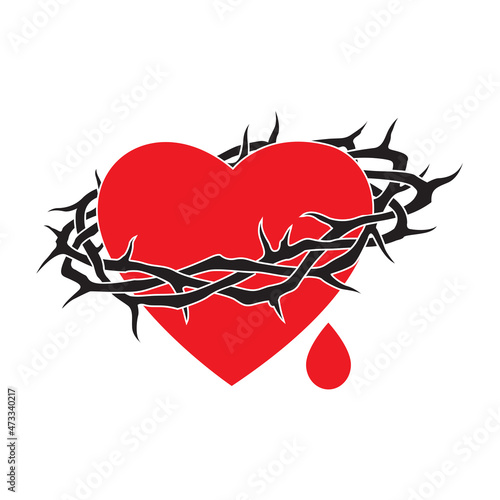 heart and crown of thorns icon isolated on white background 