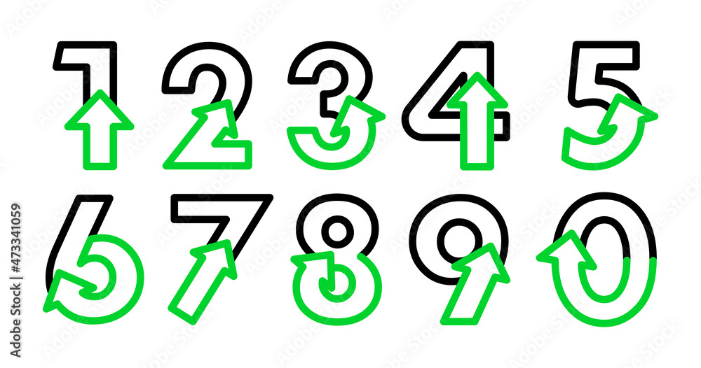 Arrow sign icon inside numbers. arrow-direction sign and numeral one are nested. Creative linear figure set design. All numbers linear icon. Arrow sign icon inside numbers. arrow-direction sign and numeral one are nested. Creative linear figure set design. All numbers linear icon.
