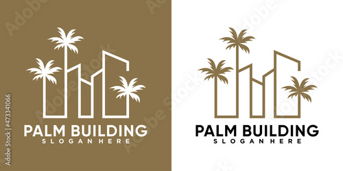 palm building logo design with creative concept