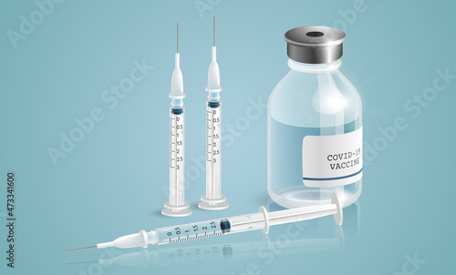 Covid 19 vaccine realistic illustration - coronavirus sars cov 2 - blue design