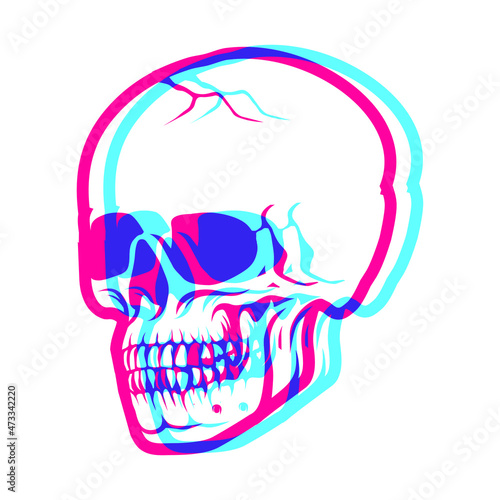 skull with overprint effects on white background Design element for logo, poster, card, banner, emblem, t shirt. Vector illustration.