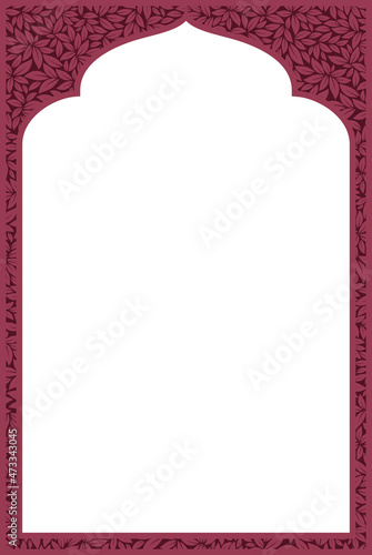 Indian frame with geometric structure on white background with leaves.