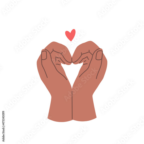 Hand gesture expressing love. Human hands in shape of heart. Vector cartoon illustration