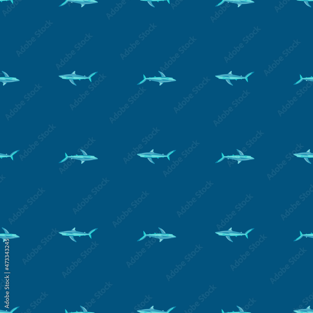Seamless pattern Blue shark on dark blue background. Texture of marine fish for any purpose. Seamless pattern Blue shark on dark blue background. Texture of marine fish for any purpose.