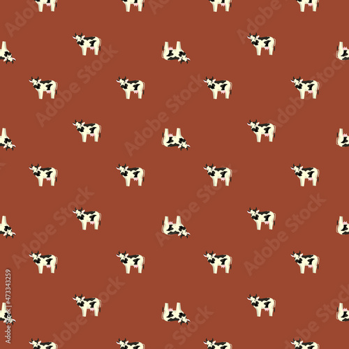 Seamless pattern cow on brown background. Texture of farm animals for any purpose.