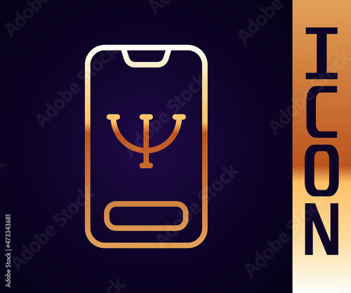 Gold line Online psychological counseling distance icon isolated on black background. Psychotherapy, psychological help, psychiatrist online consulting. Vector