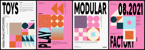 Brutalist Poster Design Template With Abstract Geometric Shapes
