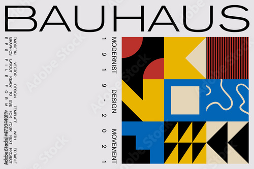 Bauhaus Poster Design Template With Abstract Geometric Shapes