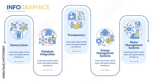 City digitalization vector infographic template. Infrastructure presentation outline design elements. Data visualization with 5 steps. Process timeline info chart. Workflow layout with line icons