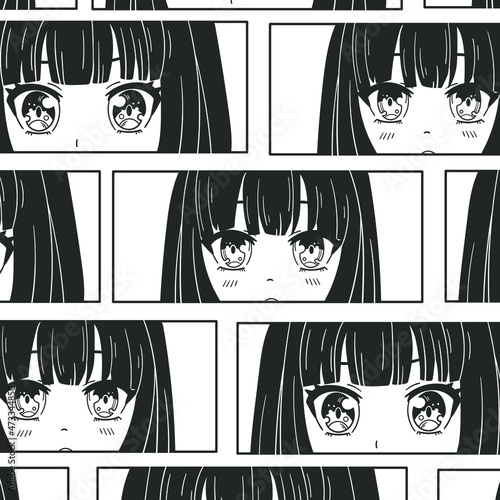 Manga style. Anime characters. Vector seamless pattern. Wallpaper.  Background