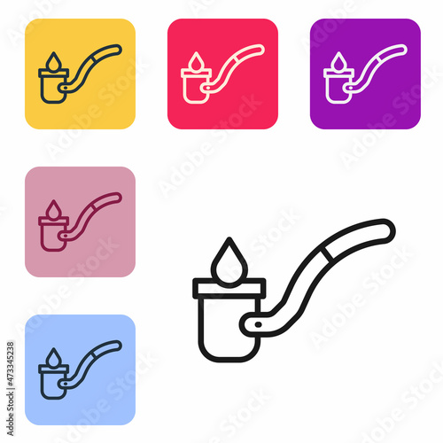 Black line Sauna ladle icon isolated on white background. Set icons in color square buttons. Vector