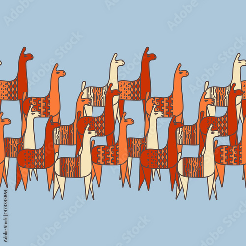 Seamless border, pattern with llama. Vector Illustration for childish fabric, textile