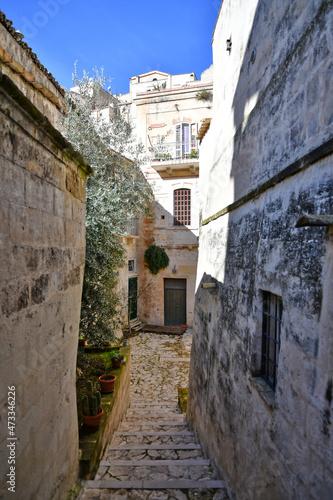 A street in Matera  an ancient city built into the rock. It is located in the Basilicata region.