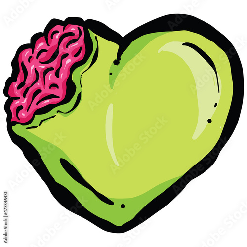 Dead Zombie Hearts Cartoon Illustrations with Stitches and Brains and Bones for Valentines Day or Halloween