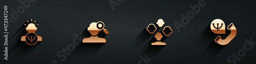 Set Psychology, Finding a problem in psychology, Schizophrenia and Online psychological counseling icon with long shadow. Vector